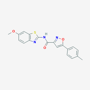 molecular formula C19H15N3O3S B257389 N-(6-methoxy-1,3-benzothiazol-2-yl)-5-(4-methylphenyl)-1,2-oxazole-3-carboxamide 
