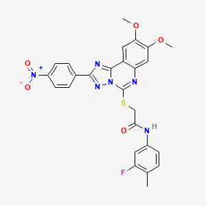 2-((8,9-dimethoxy-2-(4-nitrophenyl)-[1,2,4]triazolo[1,5-c]quinazolin-5-yl)thio)-N-(3-fluoro-4-methylphenyl)acetamide