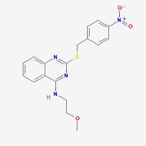 molecular formula C18H18N4O3S B2573897 N-(2-methoxyethyl)-2-{[(4-nitrophenyl)methyl]sulfanyl}quinazolin-4-amine CAS No. 422532-99-8