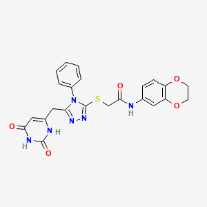 molecular formula C23H20N6O5S B2573898 N-(2,3-dihydro-1,4-benzodioxin-6-yl)-2-({5-[(2,6-dioxo-1,2,3,6-tetrahydropyrimidin-4-yl)methyl]-4-phenyl-4H-1,2,4-triazol-3-yl}sulfanyl)acetamide CAS No. 852046-85-6