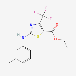 molecular formula C14H13F3N2O2S B2573911 Ethyl 2-[(3-methylphenyl)amino]-4-(trifluoromethyl)-1,3-thiazole-5-carboxylate CAS No. 938001-01-5