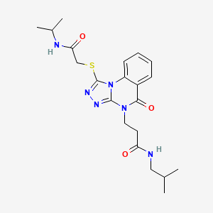 molecular formula C21H28N6O3S B2573940 N-(2-methylpropyl)-3-[5-oxo-1-({[(propan-2-yl)carbamoyl]methyl}sulfanyl)-4H,5H-[1,2,4]triazolo[4,3-a]quinazolin-4-yl]propanamide CAS No. 1112348-12-5