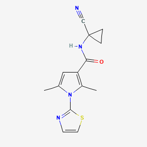 molecular formula C14H14N4OS B2573952 N-(1-Cyanocyclopropyl)-2,5-dimethyl-1-(1,3-thiazol-2-yl)pyrrole-3-carboxamide CAS No. 2418730-39-7