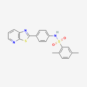 molecular formula C20H17N3O2S2 B2574009 2,5-dimethyl-N-(4-(thiazolo[5,4-b]pyridin-2-yl)phenyl)benzenesulfonamide CAS No. 2309626-37-5