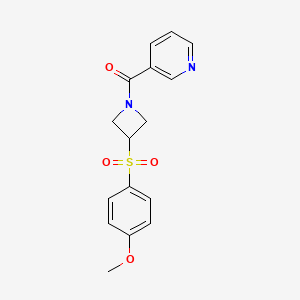 molecular formula C16H16N2O4S B2574042 (3-((4-甲氧基苯基)磺酰)氮杂环丁烷-1-基)(吡啶-3-基)甲酮 CAS No. 1797085-69-8