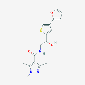 molecular formula C17H19N3O3S B2574064 N-{2-[4-(furan-2-yl)thiophen-2-yl]-2-hydroxyethyl}-1,3,5-trimethyl-1H-pyrazole-4-carboxamide CAS No. 2380041-83-6