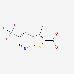 molecular formula C11H8F3NO2S B2574065 Methyl 3-methyl-5-(trifluoromethyl)thieno[2,3-b]pyridine-2-carboxylate CAS No. 2416243-35-9