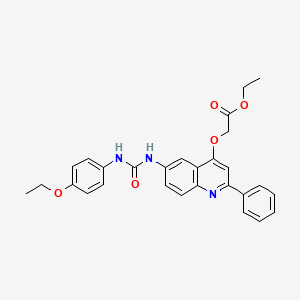 molecular formula C28H27N3O5 B2574095 Ethyl 2-((6-(3-(4-ethoxyphenyl)ureido)-2-phenylquinolin-4-yl)oxy)acetate CAS No. 1116026-07-3
