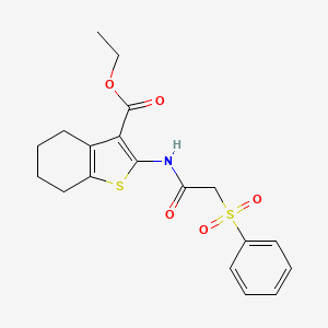 molecular formula C19H21NO5S2 B2574161 Ethyl 2-(2-(phenylsulfonyl)acetamido)-4,5,6,7-tetrahydrobenzo[b]thiophene-3-carboxylate CAS No. 712320-08-6