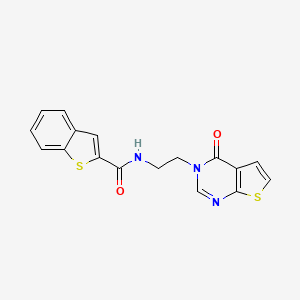 molecular formula C17H13N3O2S2 B2574169 N-(2-(4-oxothieno[2,3-d]pyrimidin-3(4H)-yl)ethyl)benzo[b]thiophene-2-carboxamide CAS No. 2034458-77-8