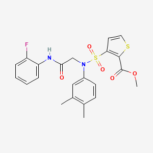 molecular formula C22H21FN2O5S2 B2574210 methyl 3-[(3,4-dimethylphenyl)({[(2-fluorophenyl)carbamoyl]methyl})sulfamoyl]thiophene-2-carboxylate CAS No. 941919-00-2