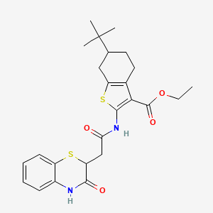 molecular formula C25H30N2O4S2 B2574244 ethyl 6-(tert-butyl)-2-(2-(3-oxo-3,4-dihydro-2H-benzo[b][1,4]thiazin-2-yl)acetamido)-4,5,6,7-tetrahydrobenzo[b]thiophene-3-carboxylate CAS No. 692759-84-5