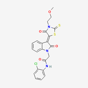 molecular formula C22H18ClN3O4S2 B2574311 N-(2-chlorophenyl)-2-{(3Z)-3-[3-(2-methoxyethyl)-4-oxo-2-thioxo-1,3-thiazolidin-5-ylidene]-2-oxo-2,3-dihydro-1H-indol-1-yl}acetamide CAS No. 618077-17-1