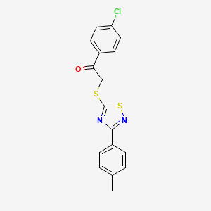 molecular formula C17H13ClN2OS2 B2574336 1-(4-Chlorophenyl)-2-((3-(p-tolyl)-1,2,4-thiadiazol-5-yl)thio)ethanone CAS No. 864917-61-3
