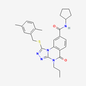 molecular formula C27H31N5O2S B2574376 N-cyclopentyl-1-{[(2,5-dimethylphenyl)methyl]sulfanyl}-5-oxo-4-propyl-4H,5H-[1,2,4]triazolo[4,3-a]quinazoline-8-carboxamide CAS No. 1114877-10-9