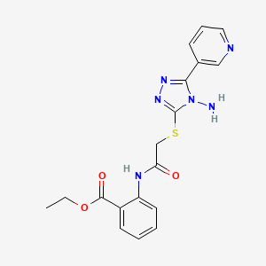 molecular formula C18H18N6O3S B2574385 ethyl 2-(2-{[4-amino-5-(pyridin-3-yl)-4H-1,2,4-triazol-3-yl]sulfanyl}acetamido)benzoate CAS No. 898406-09-2