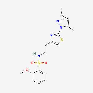 molecular formula C17H20N4O3S2 B2574418 N-(2-(2-(3,5-dimethyl-1H-pyrazol-1-yl)thiazol-4-yl)ethyl)-2-methoxybenzenesulfonamide CAS No. 1421481-40-4