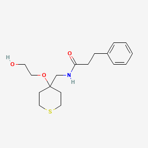 B2574442 N-((4-(2-hydroxyethoxy)tetrahydro-2H-thiopyran-4-yl)methyl)-3-phenylpropanamide CAS No. 2175979-62-9