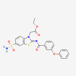 molecular formula C24H21N3O6S2 B2574456 ethyl 2-[(2Z)-2-[(3-phenoxybenzoyl)imino]-6-sulfamoyl-2,3-dihydro-1,3-benzothiazol-3-yl]acetate CAS No. 865248-20-0