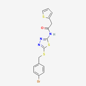 molecular formula C15H12BrN3OS3 B2574480 N-(5-((4-bromobenzyl)thio)-1,3,4-thiadiazol-2-yl)-2-(thiophen-2-yl)acetamide CAS No. 477215-75-1