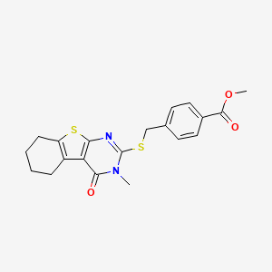 molecular formula C20H20N2O3S2 B2574481 methyl 4-[({4-methyl-3-oxo-8-thia-4,6-diazatricyclo[7.4.0.0^{2,7}]trideca-1(9),2(7),5-trien-5-yl}sulfanyl)methyl]benzoate CAS No. 315239-33-9