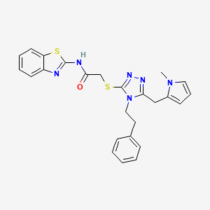 molecular formula C25H24N6OS2 B2574482 N-(1,3-benzothiazol-2-yl)-2-({5-[(1-methyl-1H-pyrrol-2-yl)methyl]-4-(2-phenylethyl)-4H-1,2,4-triazol-3-yl}sulfanyl)acetamide CAS No. 862812-36-0