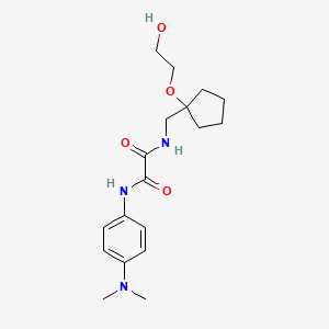 molecular formula C18H27N3O4 B2574533 N1-(4-(dimethylamino)phenyl)-N2-((1-(2-hydroxyethoxy)cyclopentyl)methyl)oxalamide CAS No. 2210138-27-3