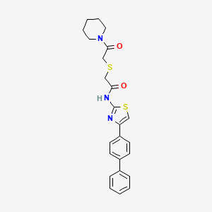 molecular formula C24H25N3O2S2 B2574582 N-(4-([1,1'-biphenyl]-4-yl)thiazol-2-yl)-2-((2-oxo-2-(piperidin-1-yl)ethyl)thio)acetamide CAS No. 681224-04-4