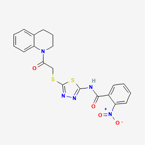 molecular formula C20H17N5O4S2 B2574585 N-(5-((2-(3,4-dihydroquinolin-1(2H)-yl)-2-oxoethyl)thio)-1,3,4-thiadiazol-2-yl)-2-nitrobenzamide CAS No. 392300-20-8