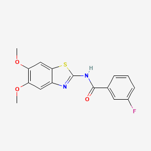 molecular formula C16H13FN2O3S B2574601 N-(5,6-dimethoxy-1,3-benzothiazol-2-yl)-3-fluorobenzamide CAS No. 895435-65-1