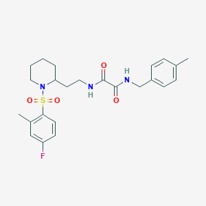 molecular formula C24H30FN3O4S B2574674 N-{2-[1-(4-fluoro-2-methylbenzenesulfonyl)piperidin-2-yl]ethyl}-N'-[(4-methylphenyl)methyl]ethanediamide CAS No. 898461-43-3