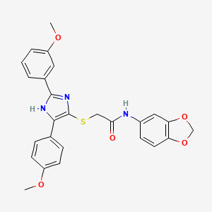 molecular formula C26H23N3O5S B2574690 N-(2H-1,3-benzodioxol-5-yl)-2-{[2-(3-methoxyphenyl)-5-(4-methoxyphenyl)-1H-imidazol-4-yl]sulfanyl}acetamide CAS No. 901265-02-9