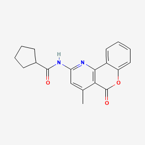 molecular formula C19H18N2O3 B2574694 N-{4-methyl-5-oxo-5H-chromeno[4,3-b]pyridin-2-yl}cyclopentanecarboxamide CAS No. 851411-13-7