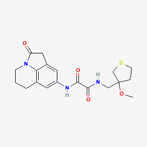 molecular formula C19H23N3O4S B2574704 N'-[(3-methoxythiolan-3-yl)methyl]-N-{2-oxo-1-azatricyclo[6.3.1.0^{4,12}]dodeca-4,6,8(12)-trien-6-yl}ethanediamide CAS No. 1448053-40-4
