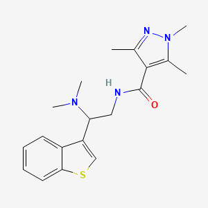 molecular formula C19H24N4OS B2574720 N-(2-(benzo[b]thiophen-3-yl)-2-(dimethylamino)ethyl)-1,3,5-trimethyl-1H-pyrazole-4-carboxamide CAS No. 2034310-65-9