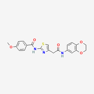 molecular formula C21H19N3O5S B2574762 N-(4-(2-((2,3-dihydrobenzo[b][1,4]dioxin-6-yl)amino)-2-oxoethyl)thiazol-2-yl)-4-methoxybenzamide CAS No. 921835-65-6
