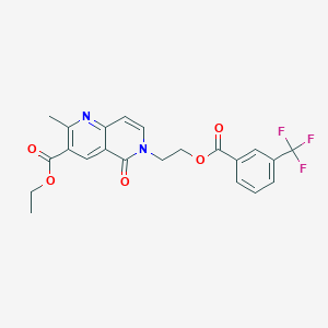 molecular formula C22H19F3N2O5 B2574808 Ethyl 2-methyl-5-oxo-6-[2-[3-(trifluoromethyl)benzoyl]oxyethyl]-1,6-naphthyridine-3-carboxylate CAS No. 338406-15-8