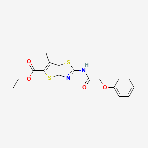molecular formula C17H16N2O4S2 B2574814 ethyl 6-methyl-2-(2-phenoxyacetamido)thieno[2,3-d][1,3]thiazole-5-carboxylate CAS No. 681162-21-0