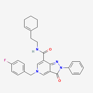 molecular formula C28H27FN4O2 B2574889 N-[2-(CYCLOHEX-1-EN-1-YL)ETHYL]-5-[(4-FLUOROPHENYL)METHYL]-3-OXO-2-PHENYL-2H,3H,5H-PYRAZOLO[4,3-C]PYRIDINE-7-CARBOXAMIDE CAS No. 921876-73-5