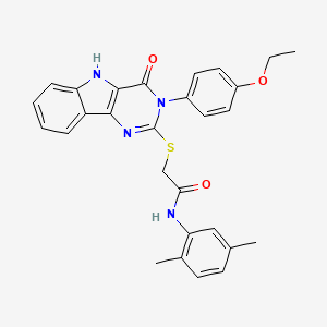 molecular formula C28H26N4O3S B2574979 N-(2,5-dimethylphenyl)-2-((3-(4-ethoxyphenyl)-4-oxo-4,5-dihydro-3H-pyrimido[5,4-b]indol-2-yl)thio)acetamide CAS No. 536708-36-8
