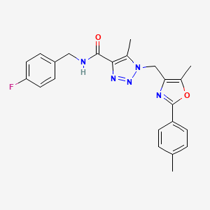 molecular formula C23H22FN5O2 B2575037 N-(4-fluorobenzyl)-5-methyl-1-((5-methyl-2-(p-tolyl)oxazol-4-yl)methyl)-1H-1,2,3-triazole-4-carboxamide CAS No. 1226436-78-7