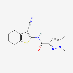 molecular formula C15H16N4OS B2575117 N-(3-cyano-4,5,6,7-tetrahydrobenzo[b]thiophen-2-yl)-1,5-dimethyl-1H-pyrazole-3-carboxamide CAS No. 1052548-18-1