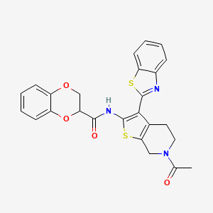 molecular formula C25H21N3O4S2 B2575141 N-(6-acetyl-3-(benzo[d]thiazol-2-yl)-4,5,6,7-tetrahydrothieno[2,3-c]pyridin-2-yl)-2,3-dihydrobenzo[b][1,4]dioxine-2-carboxamide CAS No. 864859-90-5