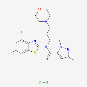 molecular formula C20H24ClF2N5O2S B2575273 N-(4,6-difluoro-1,3-benzothiazol-2-yl)-1,3-dimethyl-N-[3-(morpholin-4-yl)propyl]-1H-pyrazole-5-carboxamide hydrochloride CAS No. 1215569-83-7