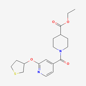 molecular formula C18H24N2O4S B2575297 Ethyl 1-(2-((tetrahydrothiophen-3-yl)oxy)isonicotinoyl)piperidine-4-carboxylate CAS No. 2034620-49-8