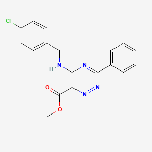 molecular formula C19H17ClN4O2 B2575303 Ethyl 5-[(4-chlorobenzyl)amino]-3-phenyl-1,2,4-triazine-6-carboxylate CAS No. 866051-64-1