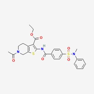 molecular formula C26H27N3O6S2 B2575349 ethyl 6-acetyl-2-{4-[methyl(phenyl)sulfamoyl]benzamido}-4H,5H,6H,7H-thieno[2,3-c]pyridine-3-carboxylate CAS No. 449769-43-1