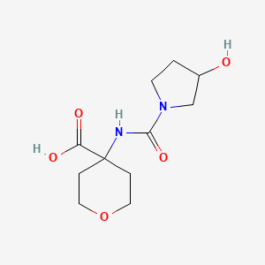 B2575357 4-[(3-Hydroxypyrrolidine-1-carbonyl)amino]oxane-4-carboxylic acid CAS No. 1556395-23-3