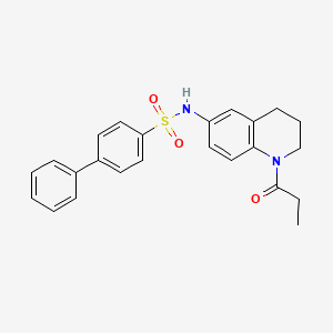 molecular formula C24H24N2O3S B2575375 N-(1-propanoyl-1,2,3,4-tetrahydroquinolin-6-yl)-[1,1'-biphenyl]-4-sulfonamide CAS No. 941949-62-8