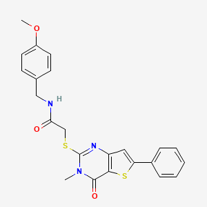 molecular formula C23H21N3O3S2 B2575403 N-[(4-methoxyphenyl)methyl]-2-({3-methyl-4-oxo-6-phenyl-3H,4H-thieno[3,2-d]pyrimidin-2-yl}sulfanyl)acetamide CAS No. 1105251-31-7